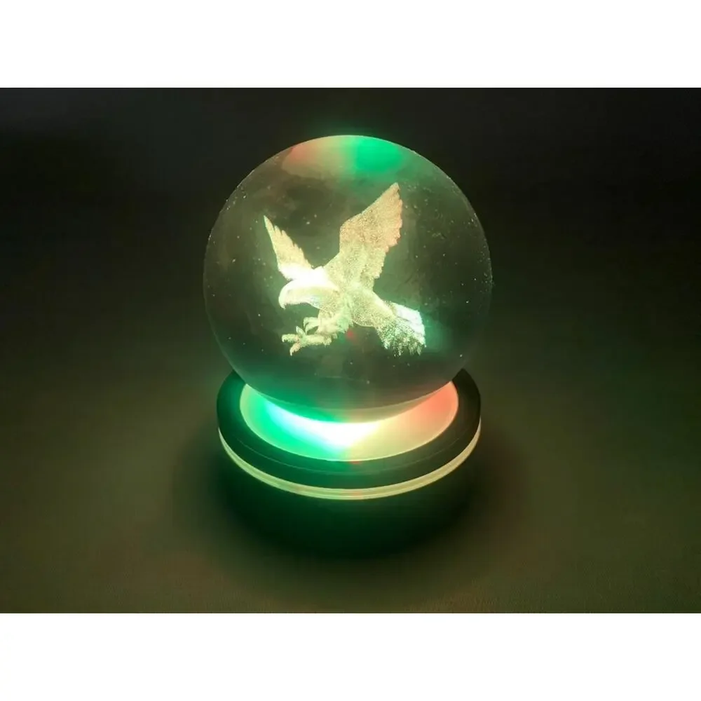 YWHL 3D American Eagle Crystal Ball 80mm with Light Base Multi-Color NEW